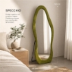 SPECCHIO ONDA IN VELLUTO VERDE CON PIEDE E GANCI PER APPENDERE MISURE: 60X160 CM