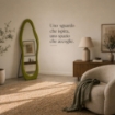 SPECCHIO ONDA IN VELLUTO VERDE CON PIEDE E GANCI PER APPENDERE MISURE: 60X160 CM