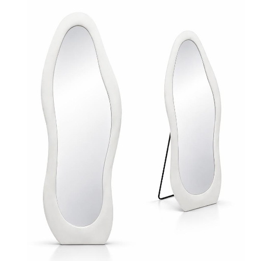 SPECCHIO ONDA IN VELLUTO BIANCO CON PIEDE E GANCI PER APPENDERE MISURE: 60X160 CM