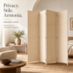 SEPARE' CON QUATTRO PANNELLI IN PLASTICA BEIGE CON STRUTTURA IN LEGNO MISURE: 180X45 CM