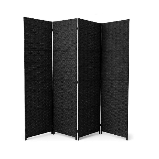 SEPARE' CON QUATTRO PANNELLI IN PLATICA NERO CON STRUTTURA IN LEGNO MISURE: 180X45CM