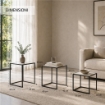 SET DI TRE TAVOLINI RETTANGOLARI CONSTRUTTURA IN METALLO NERO E TOP IN MDF EFFETTO MARMO MISURE: 35X40CM, 40X45CM, 45X50CM