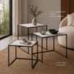 SET DI TRE TAVOLINI RETTANGOLARI CONSTRUTTURA IN METALLO NERO E TOP IN MDF EFFETTO MARMO MISURE: 35X40CM, 40X45CM, 45X50CM