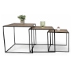 SET DI TRE TAVOLINI RETTANGOLARI CON STRUTTURA IN METALLO NERO E TOP IN MDF EFFETTO LEGNO SCURO MISURE: 35X40CM, 40X45CM, 45X50CM