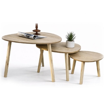 SET DI 3 TAVOLINI CON PIEDI IN LEGNO CHIARO E TOP IN MDF EFFETTO LEGNO CHIARO MISURE: 39X32CM, 48X38CM, 59X49CM