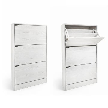 SCARPIERE A 3 ANTE CON PANNELLO RETROSTANTE IN MDF COLORE BIANCO LEGNO MISURA 63X24X115 CM LINEA HARMON