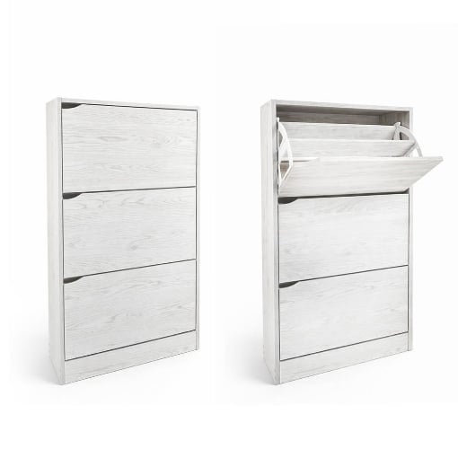 SCARPIERE A 3 ANTE CON PANNELLO RETROSTANTE IN MDF COLORE BIANCO LEGNO MISURA 63X24X115 CM LINEA HARMON