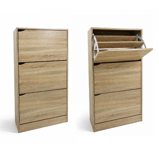 SCARPIERA LINEA HARMON A 3 ANTE E PANNELLO RERTROSTANTE IN MDF COLORE ROVERE MISURA 63X24X115 CM