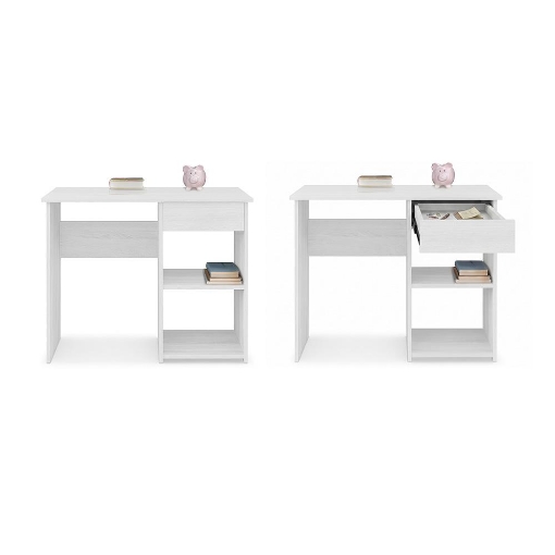 SCRIVANIA PER UFFICIO O CAMERA IN MDF COLOR BIANCO LEGNO CON CASSETTO E RIPIANI MISURE 88X45X75CM