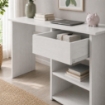SCRIVANIA PER UFFICIO O CAMERA IN MDF COLOR BIANCO LEGNO CON CASSETTO E RIPIANI MISURE 88X45X75CM