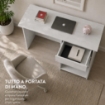 SCRIVANIA PER UFFICIO O CAMERA IN MDF COLOR BIANCO LEGNO CON CASSETTO E RIPIANI MISURE 88X45X75CM