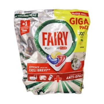 FAIRY CAPS PLATIUM PLUS ANTI-OPACO PER LAVASTOVIGLIE - FRAGRANZA 102 PEZZI