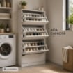 SCARPIERA LINEA HARMON A 4 ANTE E PANNELLO RETROSTANTE IN MDF COLORE BIANCO  63X24X150 CM