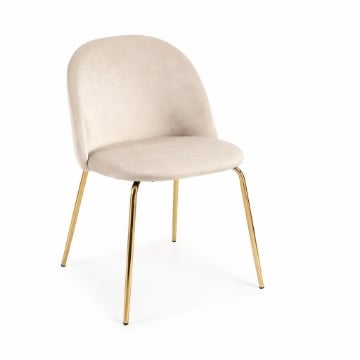 SEDIA IN VELLUTO BEIGE CON PIEDI IN METALLO COLOR ORO MISURE: 42X53,5X86,5/47 CM
