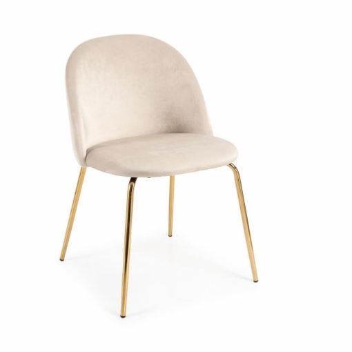SEDIA IN VELLUTO BEIGE CON PIEDI IN METALLO COLOR ORO MISURE: 42X53,5X86,5/47 CM
