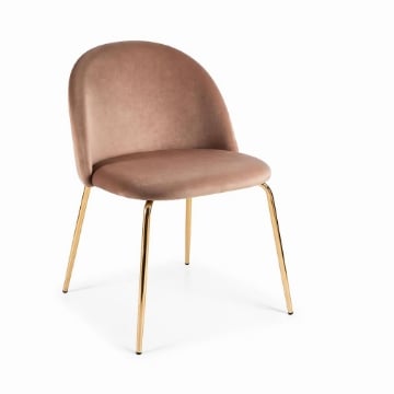 SEDIA IN VELLUTO MARRONE CON PIEDI IN METALLO COLOR ORO MISURE: 42X53,5X86,5/47 CM