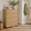 CASSETTIERA IN LEGNO CON QUATTRO CASSETTI COLORE ROVERE DIMENSIONI 50X40X83 CM