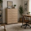 CASSETTIERA IN LEGNO CON SEI CASSETTI E PIANO D 'APPOGGIO COLORE ROVERE DIMENSIONI 68X40X120 CM