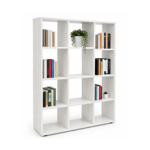 LIBRERIA CUBICA IN LEGNO BIANCO MODERNA CON 12 RIPIANI DIMENSIONI 90X24X130 CM