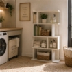 LIBRERIA CUBICA IN LEGNO BIANCO MODERNA 4 RIPIANI SFALSATI DIMENSIONI 70X24X127 CM
