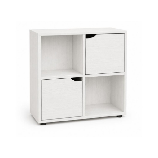 LIBRERIA CUBICA IN LEGNO BIANCO MODERNA CON 4 RIPIANI 2 CON ANTE DIMENSIONI 60X30X63 CM