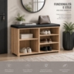 SCARPIERA IN MDF ROVERE CON RIPIANI E SEDUTA IN SIMIL PELLE NERA MISURE: 80X230X47 CM