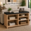 SCARPIERA IN MDF ROVERE CON RIPIANI E SEDUTA IN SIMIL PELLE NERA MISURE: 80X230X47 CM