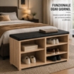SCARPIERA IN MDF ROVERE CON RIPIANI E SEDUTA IN SIMIL PELLE NERA MISURE: 80X230X47 CM