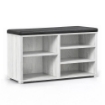 SCARPIERA IN MDF COLOR BIANCO LEGNO CON RIPIANI E SEDUTA IN SIMIL PELLE NERA DIMENSIONI 80X230X47 CM
