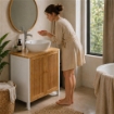 MOBILE SOTTOLAVABO IN LEGNO BIANCO CON 2 ANTE IN BAMBOO DIMENSIONI 60X30X70 CM