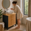 MOBILE SOTTOLAVABO IN LEGNO NERO CON 2 ANTE IN BAMBOO DIMENSIONI 60X30X70 CM