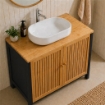 MOBILE SOTTOLAVABO IN LEGNO NERO CON 2 ANTE IN BAMBOO DIMENSIONI 60X30X70 CM