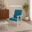 SET SALOTTO DA GIARDINO CON DIVANO, 2 POLTRONE + TAVOLINO IN LEGNO BIANCO E TESSUTO COLORE PETROLIO
