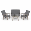 SET SALOTTO DA GIARDINO CON DIVANO, 2 POLTRONE + TAVOLINO IN LEGNO GRIGIO OLMO E TESSUTO COLORE GRIGIO