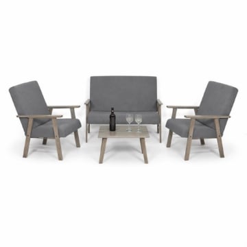 SET SALOTTO DA GIARDINO CON DIVANO, 2 POLTRONE + TAVOLINO IN LEGNO GRIGIO OLMO E TESSUTO COLORE GRIGIO