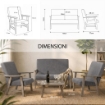 SET SALOTTO DA GIARDINO CON DIVANO, 2 POLTRONE + TAVOLINO IN LEGNO GRIGIO OLMO E TESSUTO COLORE GRIGIO