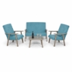 SET SALOTTO DA GIARDINO CON DIVANO, 2 POLTRONE + TAVOLINO IN LEGNO GRIGIO OLMO E TESSUTO COLORE PETROLIO