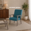 SET SALOTTO DA GIARDINO CON DIVANO, 2 POLTRONE + TAVOLINO IN LEGNO GRIGIO OLMO E TESSUTO COLORE PETROLIO