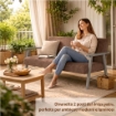 DIVANO ORTIGIA DA ARREDO IN LEGNO GRIGIO OLMO E IN TESSUTO COLOR TORTORA 106X77X91H CM