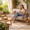 DIVANO ORTIGIA DA ARREDO IN LEGNO TABACCO E IN TESSUTO COLOR BEIGE 106X77X91H CM