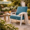POLTRONA ORTIGIA DA ARREDO IN LEGNO BIANCO ANILINA E TESSUTO COLOR PETROLIO 59X77X91H CM