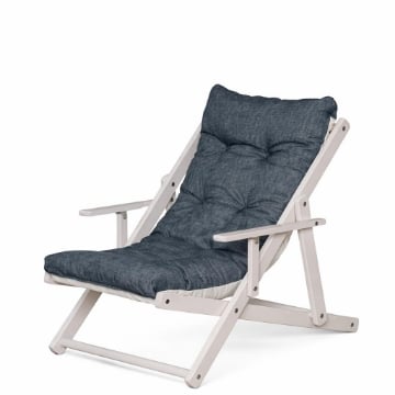 POLTRONA RELAX COMODONA IN LEGNO TELAIO BIANCO ANILINA E TESSUTO BLU JEANS 3 POSIZIONI