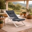 POLTRONA RELAX COMODONA IN LEGNO TELAIO BIANCO ANILINA E TESSUTO BLU JEANS 3 POSIZIONI