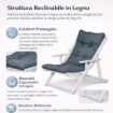 POLTRONA RELAX COMODONA IN LEGNO TELAIO BIANCO ANILINA E TESSUTO BLU JEANS 3 POSIZIONI