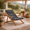 POLTRONA RELAX COMODONA IN LEGNO TELAIO MIELE E TESSUTO BLU JEANS 3 POSIZIONI