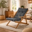 POLTRONA RELAX COMODONA IN LEGNO TELAIO MIELE E TESSUTO BLU JEANS 3 POSIZIONI