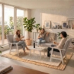 SET SALOTTO DA GIARDINO CON DIVANO, 2 POLTRONE + TAVOLINO IN LEGNO BIANCO E TESSUTO COLORE BEIGE