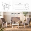 SET SALOTTO DA GIARDINO CON DIVANO, 2 POLTRONE + TAVOLINO IN LEGNO BIANCO E TESSUTO COLORE TORTORA