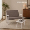 SET SALOTTO DA GIARDINO CON DIVANO, 2 POLTRONE + TAVOLINO IN LEGNO BIANCO E TESSUTO COLORE TORTORA