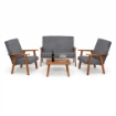 SET SALOTTO DA GIARDINO CON DIVANO, 2 POLTRONE + TAVOLINO IN LEGNO TABACCO E TESSUTO COLORE GRIGIO